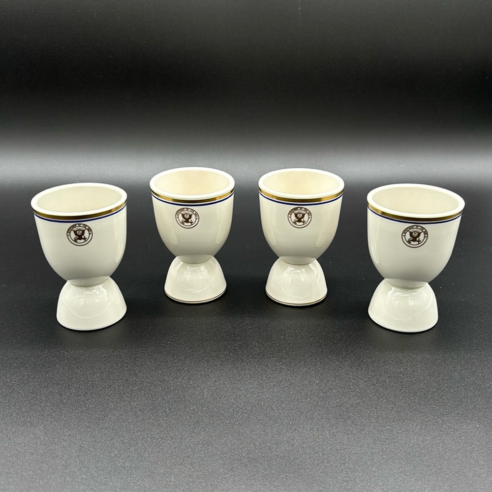Vintage Set Of 4 Ceramic United States Navy  Double Egg Cups